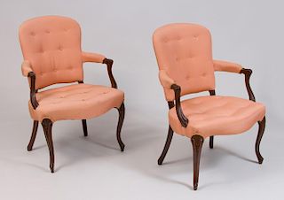 PAIR OF GEORGE III MAHOGANY ARMCHAIRS IN THE FRENCH TASTE