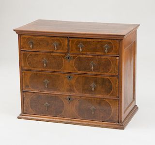 WILLIAM AND MARY STYLE BURL YEWWOOD AND WALNUT VENEER CHEST OF DRAWERS