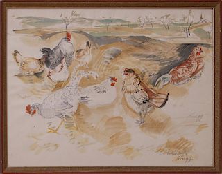 ERNST GEORG RUEGG (1883-1948): ROOSTERS AND CHICKENS