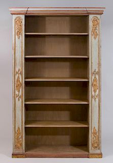 ITALIAN BLUE PAINTED AND PARCEL-GILT BOOKCASE