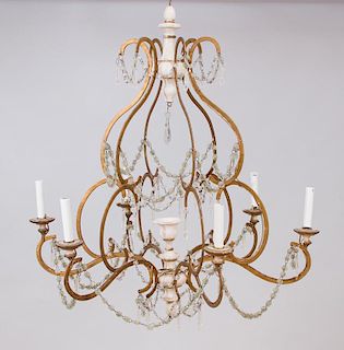 LOUIS XV STYLE GILT-IRON AND GLASS SIX-LIGHT CHANDELIER