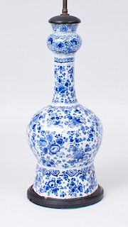 DUTCH DELFT GARLIC MOUTHED VASE MOUNTED AS A LAMP