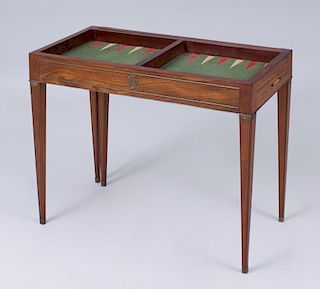 CONTINENTAL NEOCLASSICAL BRASS-MOUNTED MAHOGANY TRIC TRAC GAMES TABLE, NORTHERN EUROPEAN