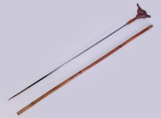 ROOTWOOD WALKING STICK AND A BAMBOO WALKING STICK