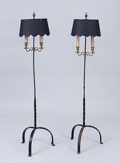 PAIR OF BLACK PAINTED WROUGHT-IRON FLOOR LAMPS