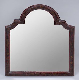 GEORGE I STYLE RED AND POLYCHROME PAINTED DRESSING MIRROR