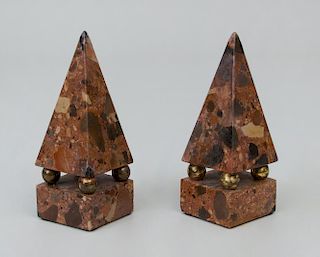 PAIR OF SMALL MARBLE OBELISKS