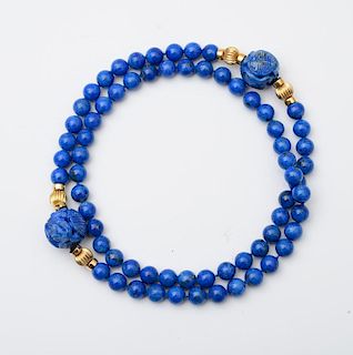 LONG LAPIS BEADED NECKLACE