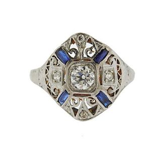 Art Deco Platinum 18k Gold Diamond Gemstone Ring