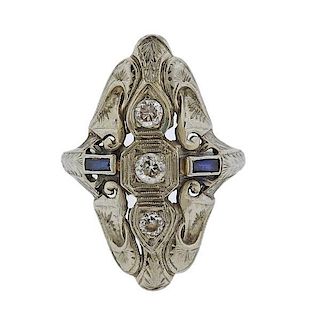 Art Deco 18K Gold Diamond Gemstone Ring