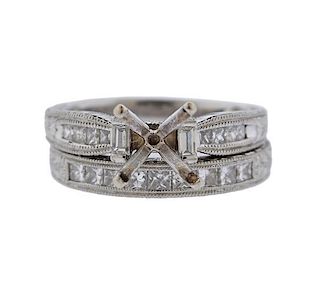 Art Deco Platinum Diamond Engagement Band Ring Setting