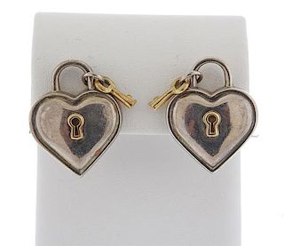 Tiffany &amp; Co Sterling 18k Gold Locked Heart Earrings