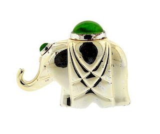 Christofle Silver Plate Green Stone Elephant Paperweight