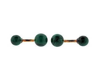 Tiffany &amp; Co 14K Gold Malachite Ball Cufflinks