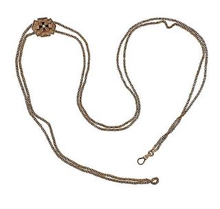 Antique Gold Enamel Necklace Fob Chain