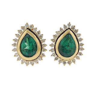 GAL Emerald Diamond 14K Gold Earrings