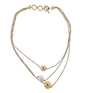 David Yurman 18K Gold Diamond Pearl Toggle Necklace