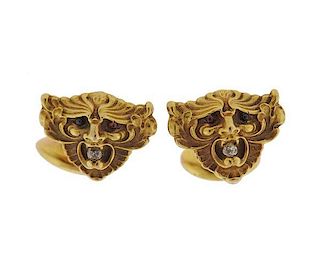Art Nouveau 14k Gold Diamond Cufflinks