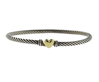 David Yurman Sterling 18k Gold Heart Cable Bracelet