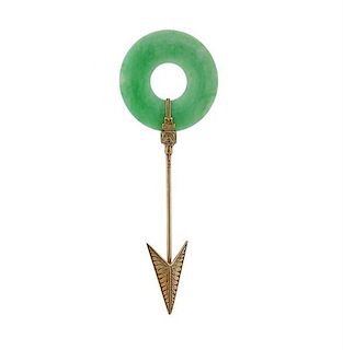 14k Gold Jade Arrow Stick Pin
