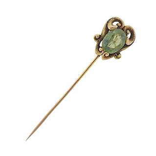Antique 14k Gold Green Zircon Stick Pin