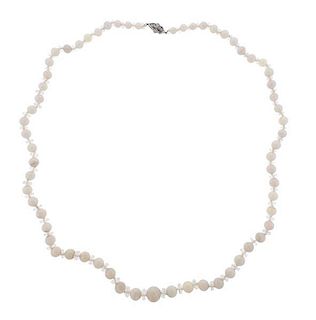 Deco Cartier Platinum Diamond Clasp Opal Necklace