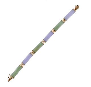 14k Gold Lavender Green Jade Bracelet