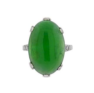 GIA 10.32ct Natural Jade 18k Gold Diamond Ring