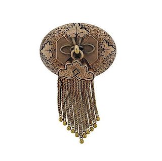 Antique Victorian Gold Enamel Tassel Brooch Pendant