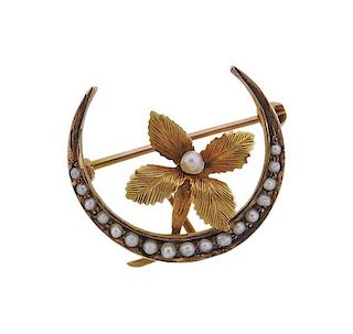Antique 14k Gold Pearl Brooch Pin