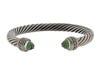 David Yurman Cable Silver Diamond Prasiolite Bracelet
