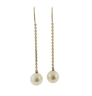 14k Gold Pearl Long Drop Earrings