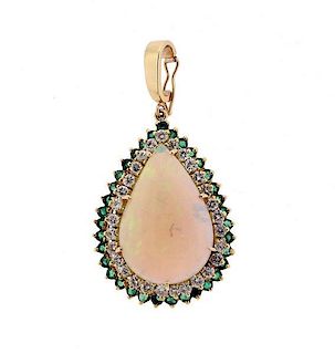 14k Gold Opal Diamond Emerald Pendant