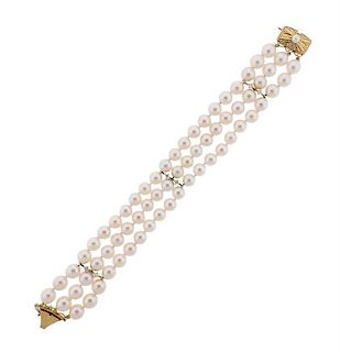 Mikimoto 18k Gold Pearl 3 Strand Bracelet