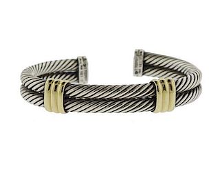 David Yurman 14k Gold Sterling Cable Cuff Bracelet