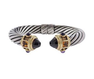 David Yurman Cable Silver 14k Gold Gemstone Bracelet