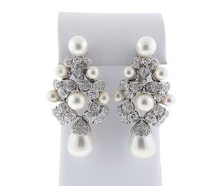 Impressive Pearl Diamond 18k Gold Large Earrings