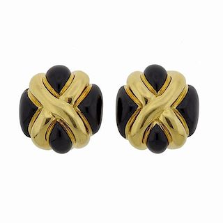 Andrew Clunn 18K Gold Onyx Earrings