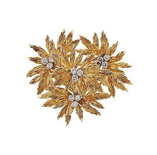 1960s 18k Gold Diamond Brooch Pin