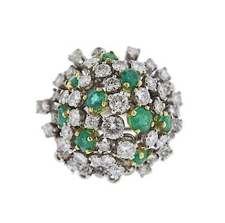 Platinum Gold Diamond Emerald Bombe Ring