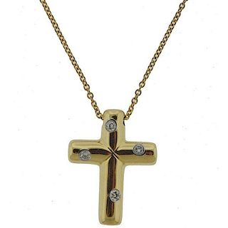 Tiffany &amp; Co Etoile 18k Gold Diamond Cross Pendant Necklace