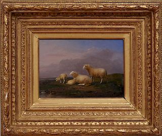 FRANZ VAN SEVERDONCK (1809-1889): SHEEP AND DUCKS NEAR A POND