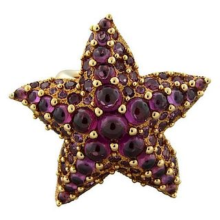 Pomellato Sirene 18k Gold Rhodolite Garnet Starfish Ring