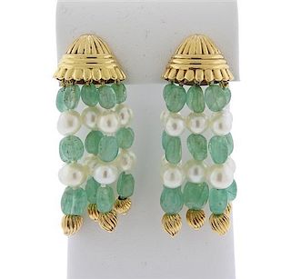 Van Cleef &amp; Arpels 18k Gold Pearl Emerald Earrings