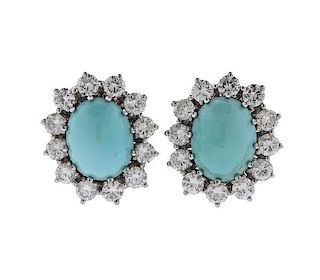 18k Gold Diamond Turquoise Earrings