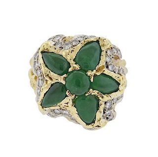 18k Gold Diamond Jade Dome Ring
