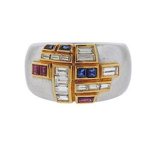 Platinum 18k Gold Diamond Ruby Sapphire Ring
