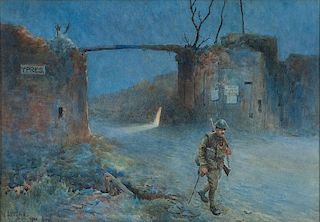 W. Cecil Dunford (English, 1885-1969), Watercolor, <i>The Lille Gate, Ypres</i>, 1919