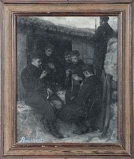 French Soldiers, World War I Oil Painting Attrib. to Joseph Boúúaert (Belgian, 1881-1948)