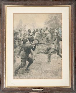 Ernest Prater (English, 1864-1950), Drawing for The Graphic <i>Indian Troops Carrying a German Position</i>